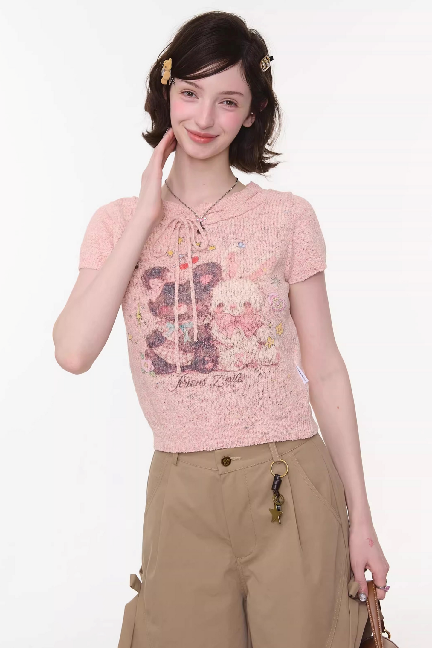 Retro Pink Bear and Rabbit Top