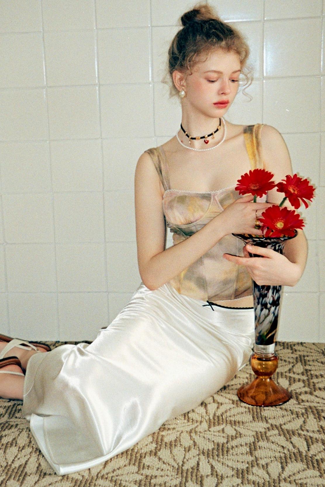 Uena Satin Lace Bow Skirt