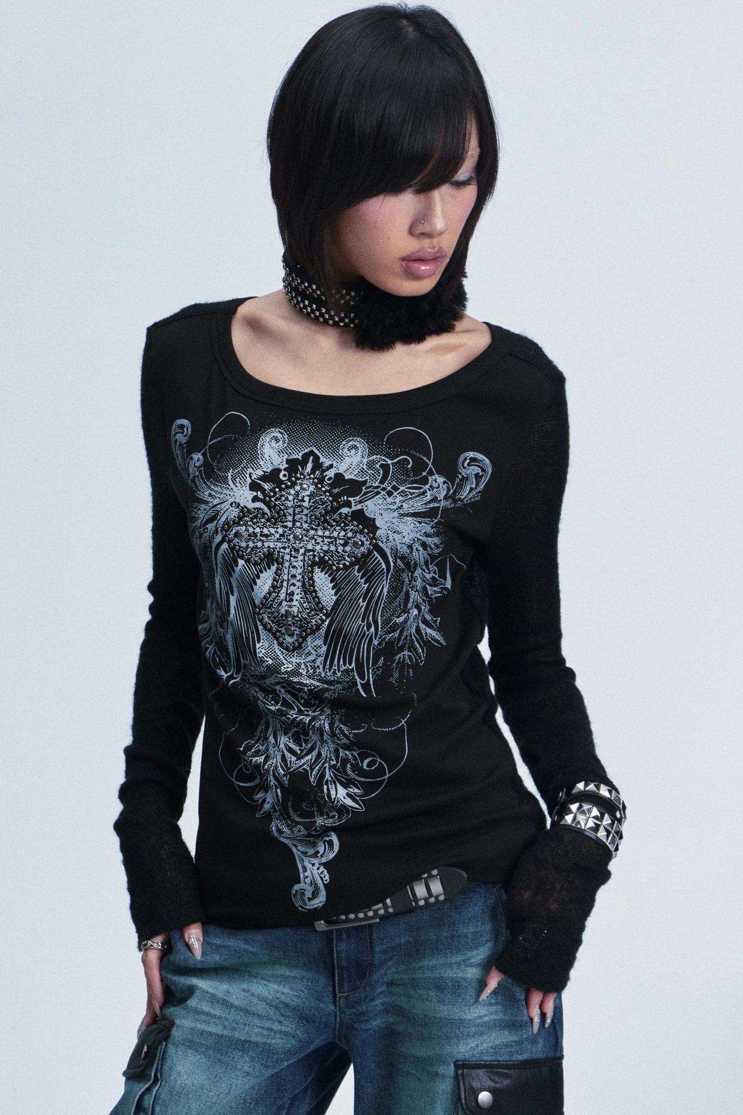 Knitted Mesh Rivet Sweater