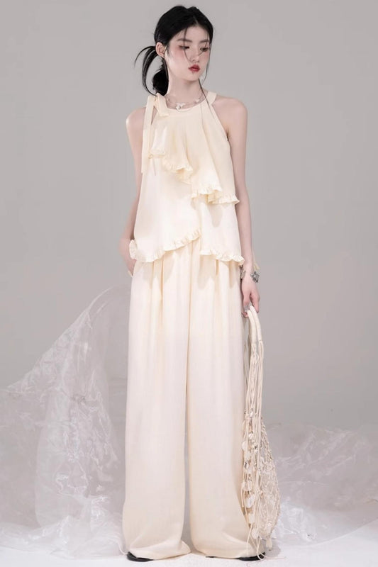 Chill Apricot Ruffle Pants Set-Up