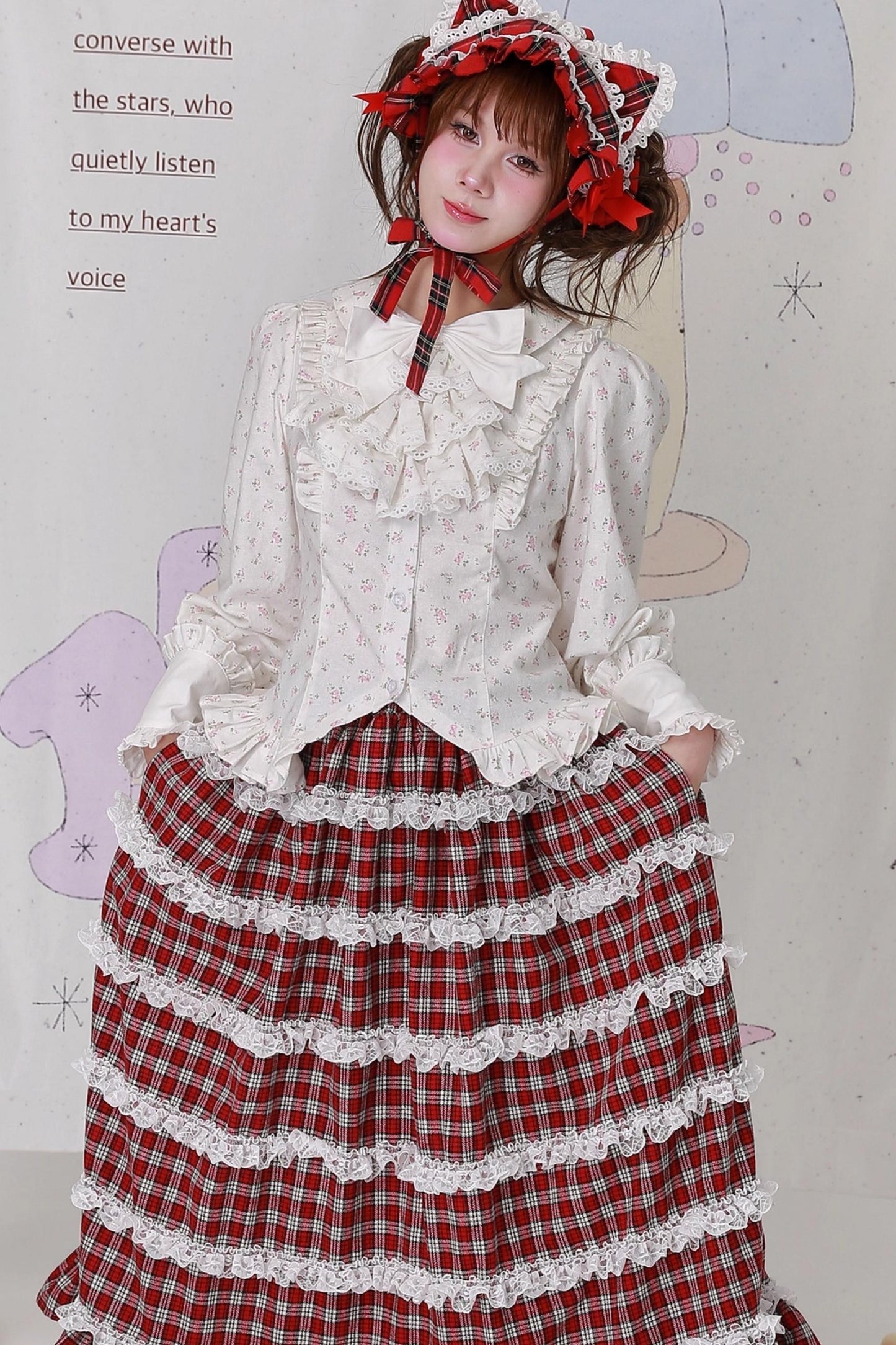 Retro Cute White Floral Top & Scarf Set