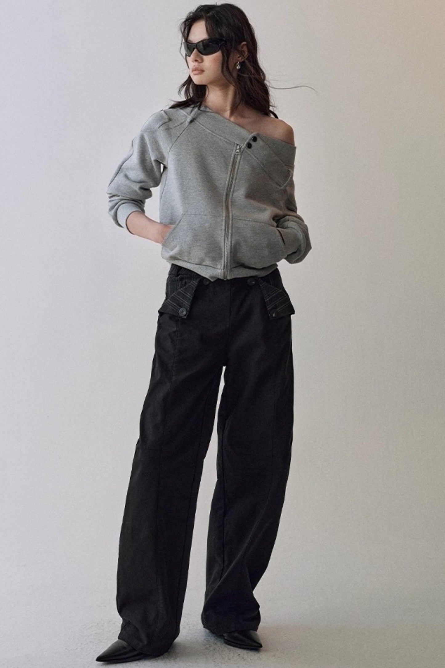 Double Waist Scimitar Loose Jeans