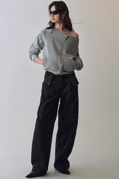 Double Waist Scimitar Loose Jeans