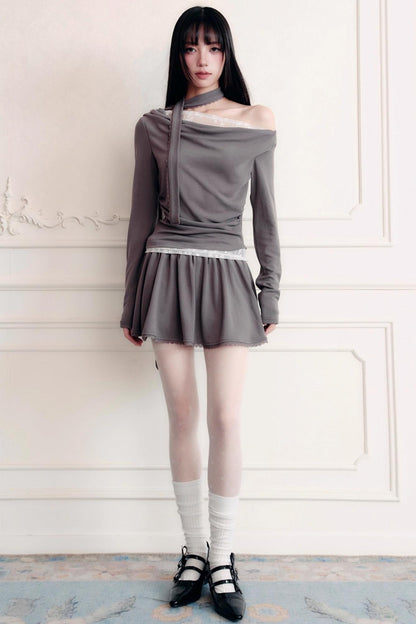 Green Lace Knit Top Skirt Set-Up