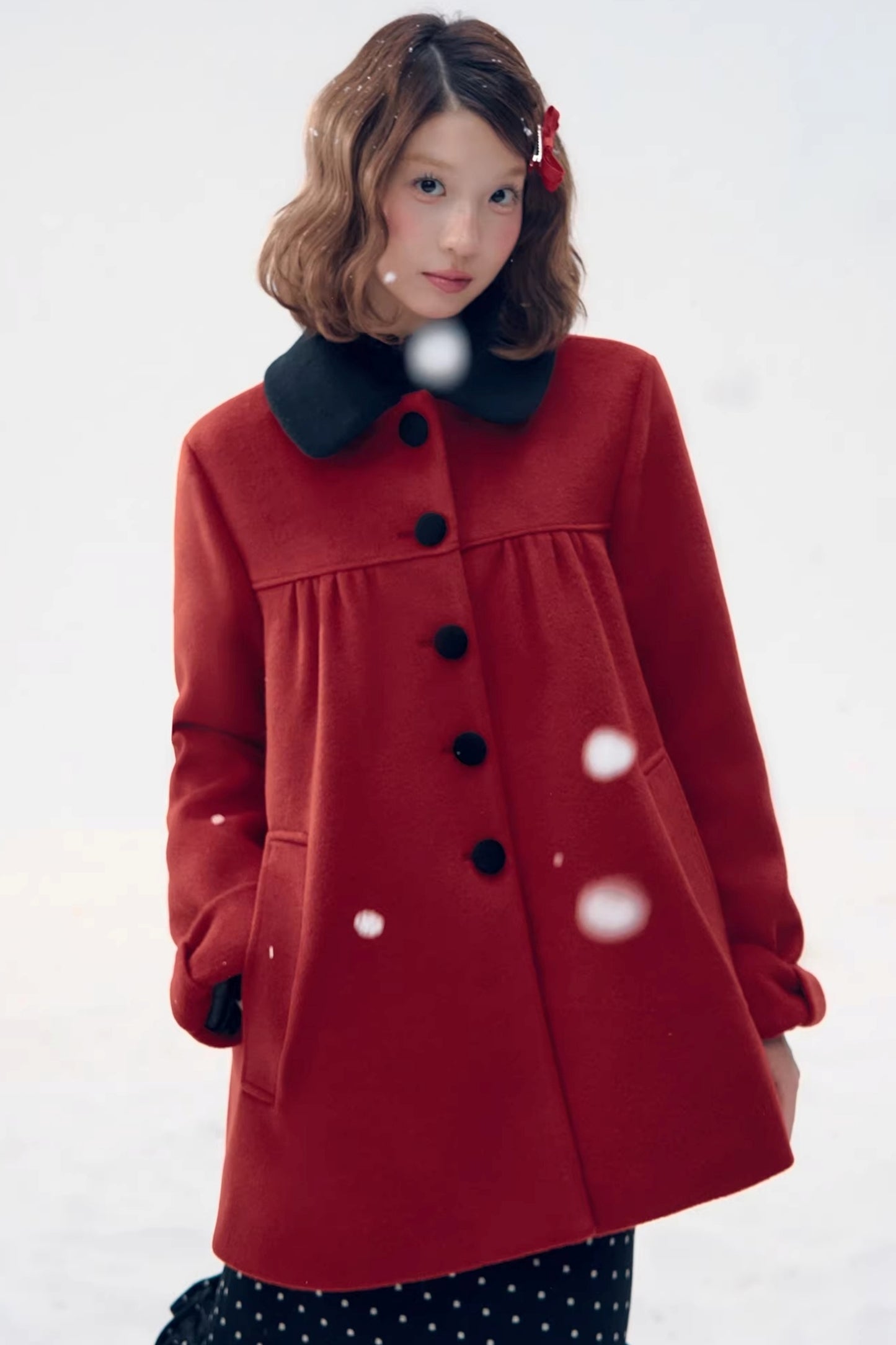 Red Bow Woolen Coat