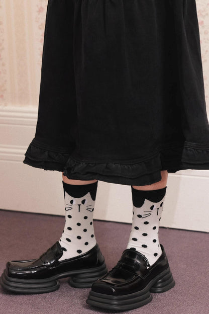 White Polka Dot Kitten Socks