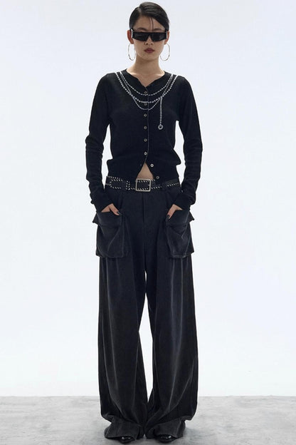 Contrasting Pearl Cardigan