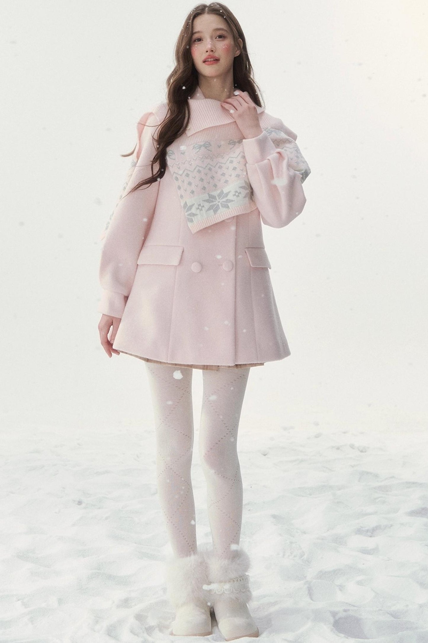 Double-Breasted Fur Collar Coat Set-Up