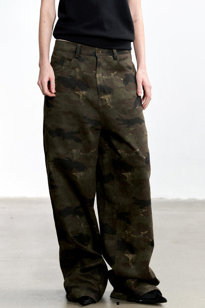 Vintage Camouflage Wide-Leg Jeans