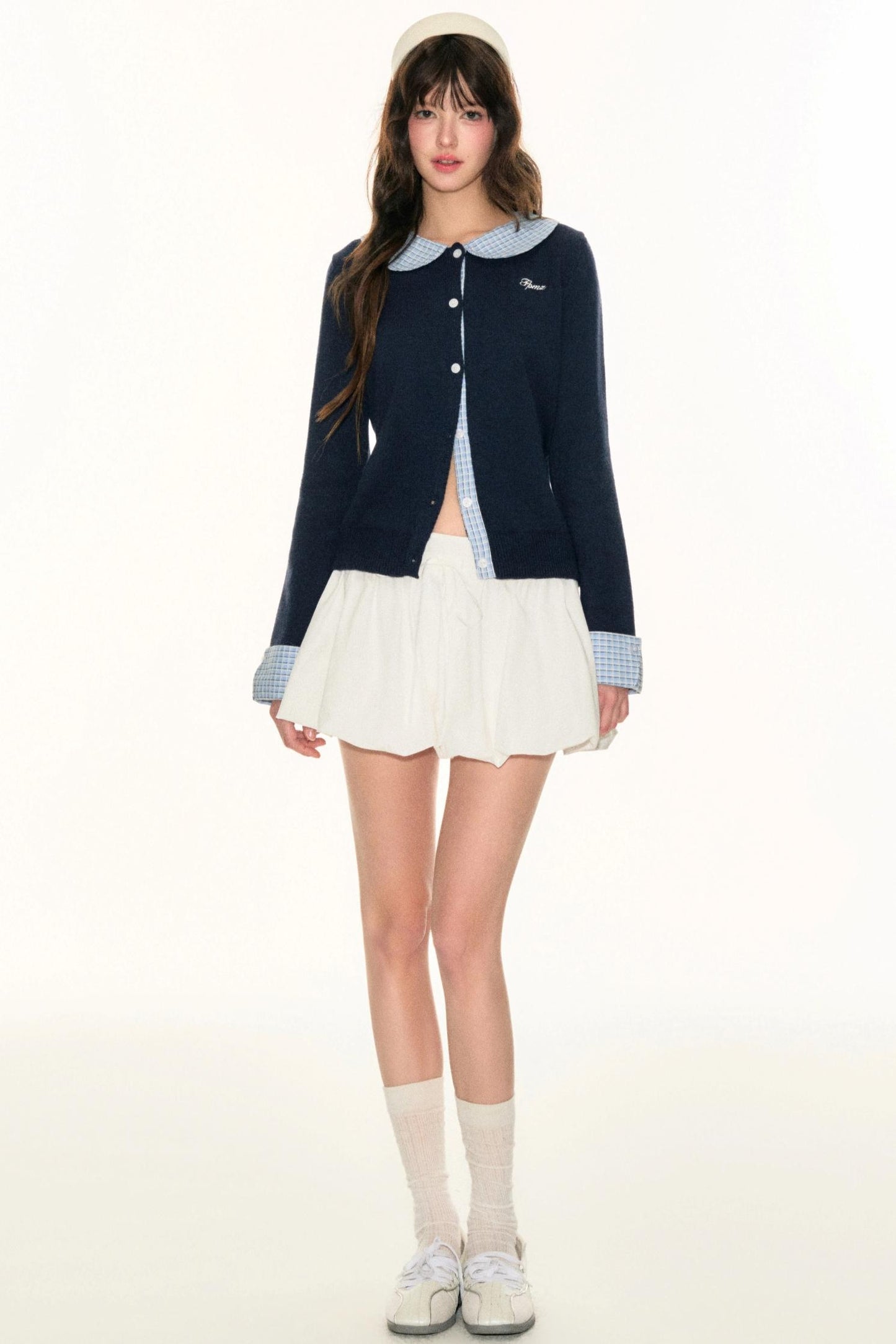 Panel Check Doll Collar Knit Sweater