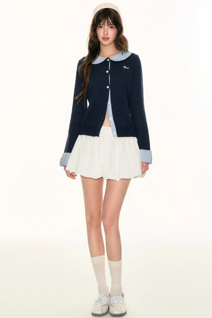 Panel Check Doll Collar Knit Sweater
