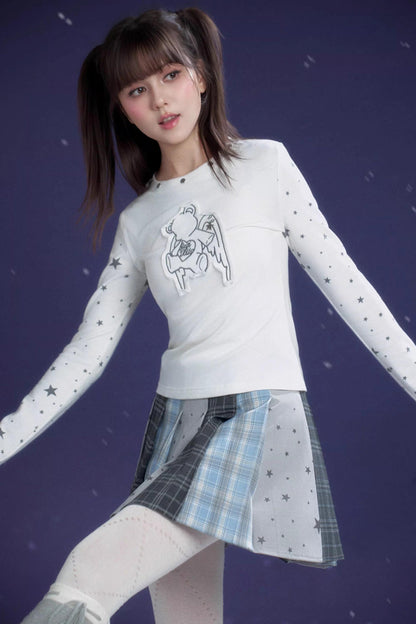 Patchwork Pleated Short Skirt