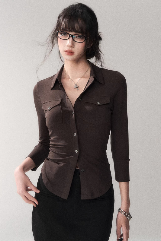 Mid-Sleeve Waist-Cinching Blouse