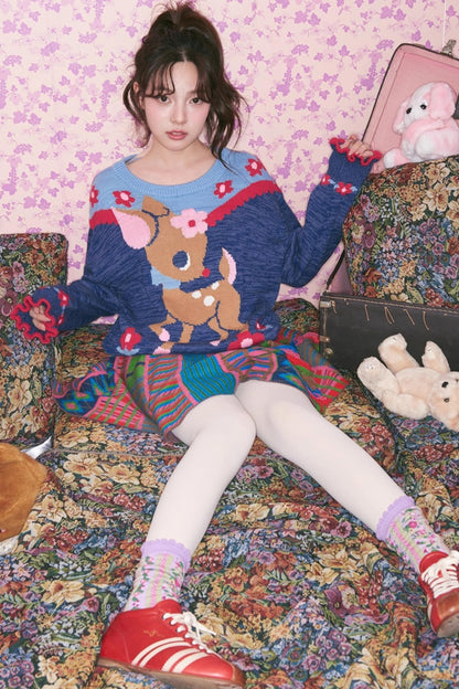Two-Tone Deer Knit Sweater