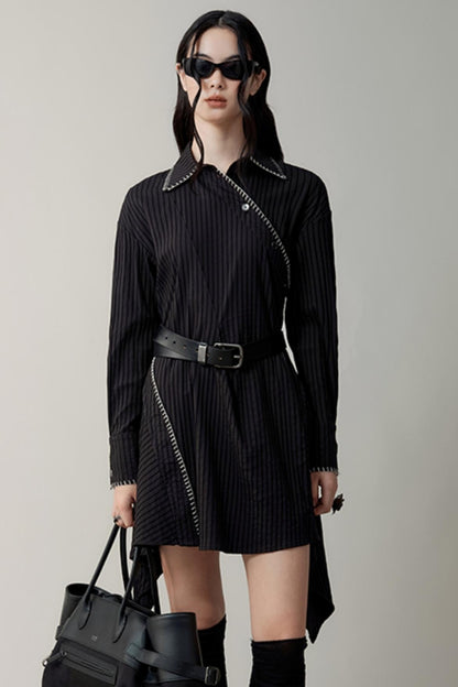 Textured Vintage Contrast Collar Dress