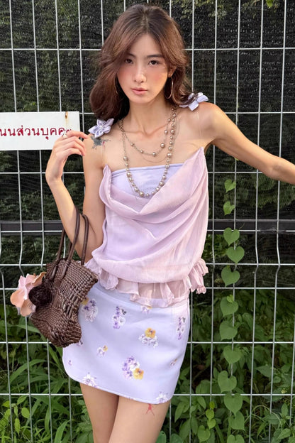 Silk Halter Top & Skirt Set-Up