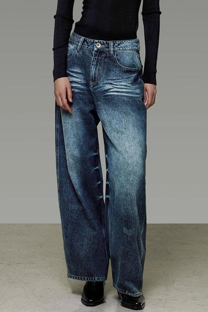 Retro Washed Wide-Leg Jeans