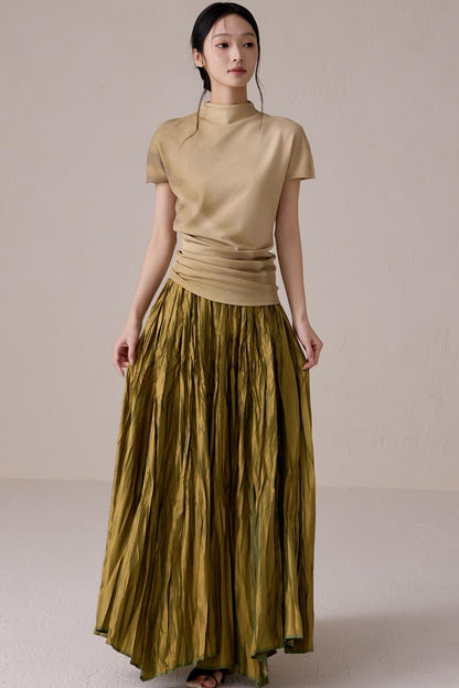 Pleated High Neck Tee