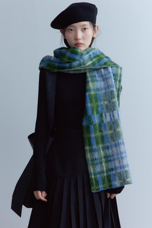 Sesame Plaid Wool Scarf