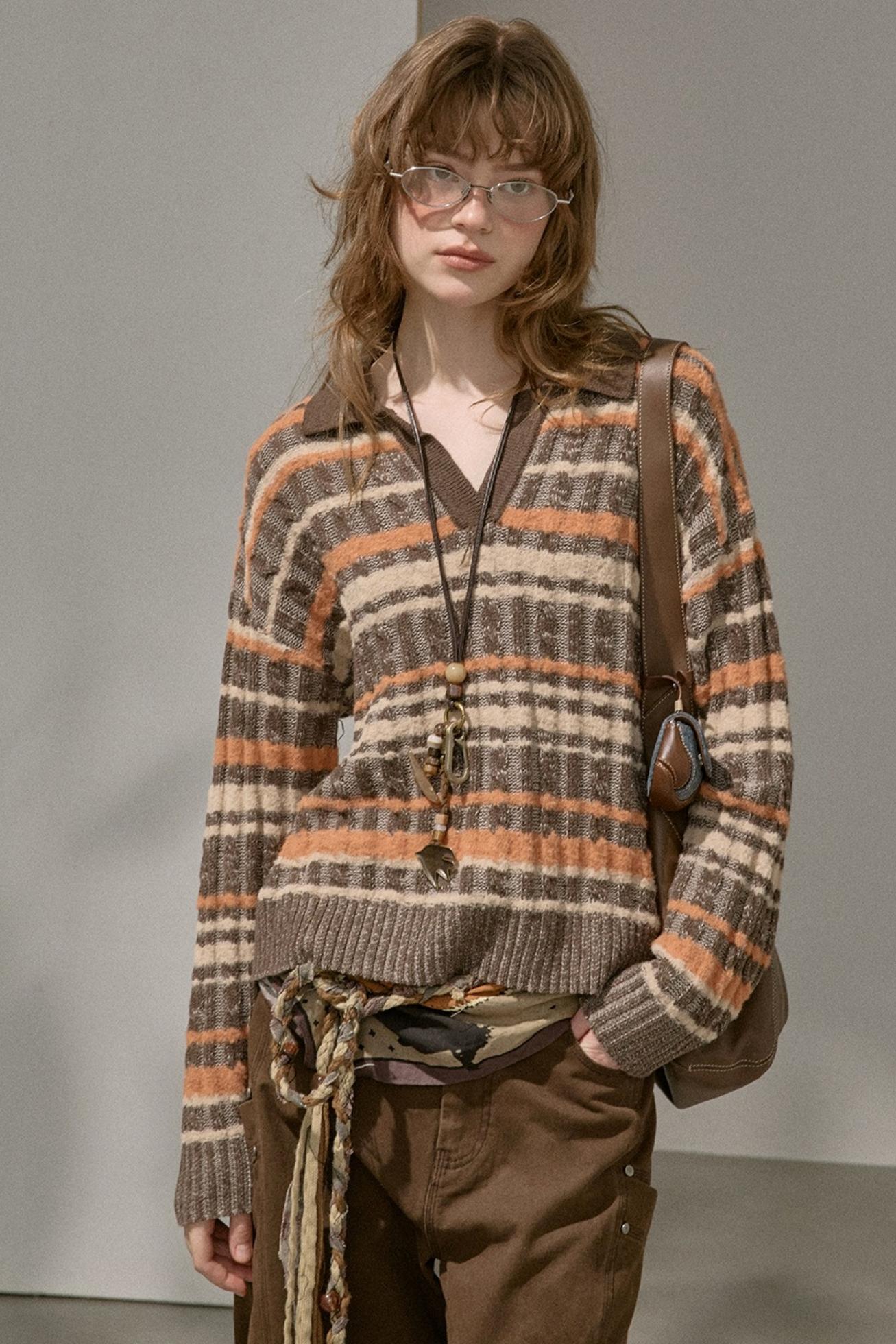 Cable Striped Pullover Sweater