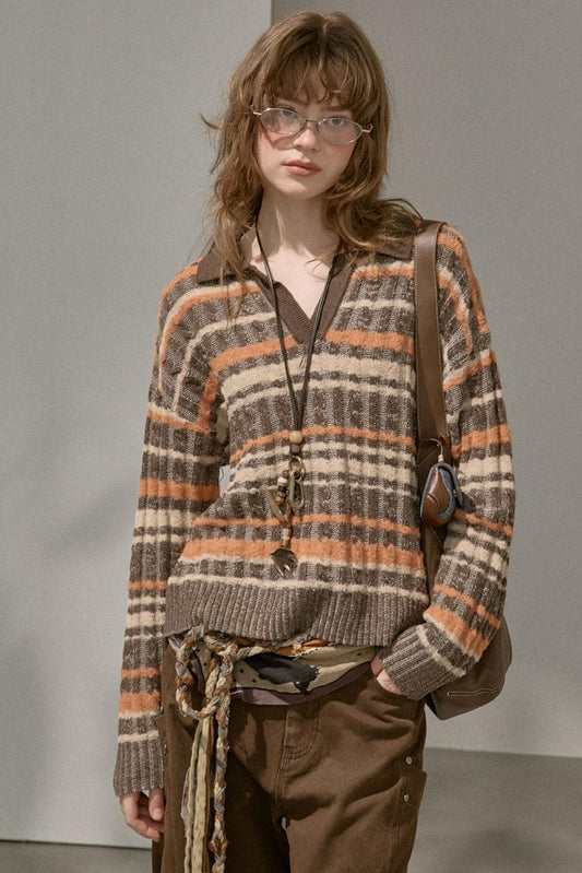 Cable Striped Pullover Sweater