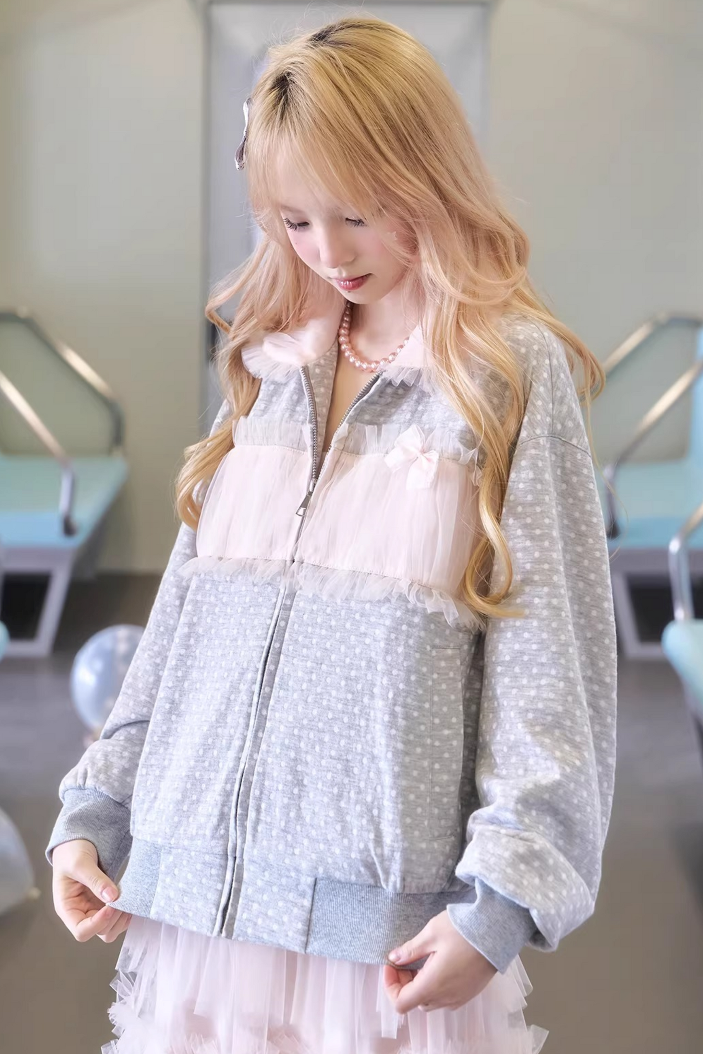 Polka Dot Knit Patchwork Jacket