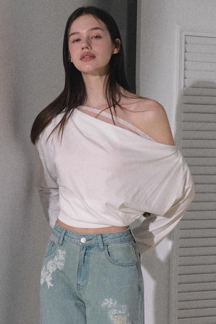 Slanted Shoulder T-shirt Top
