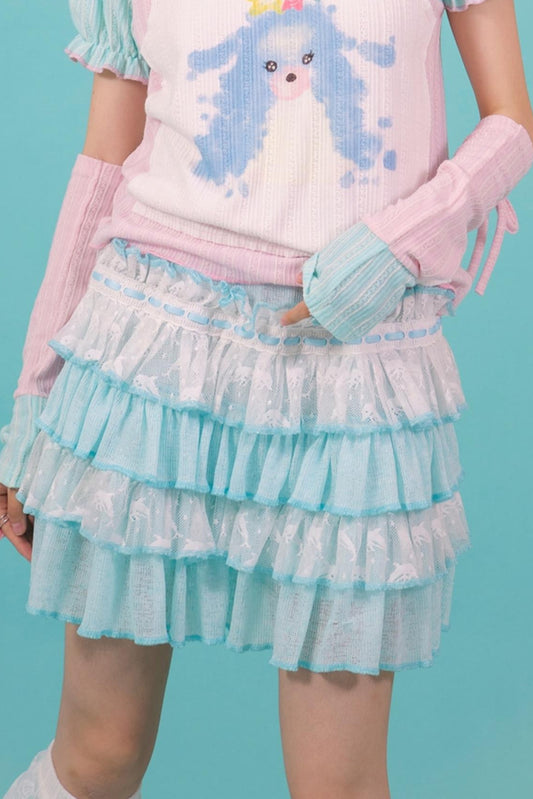 Blue Lace Ruffle Skirt