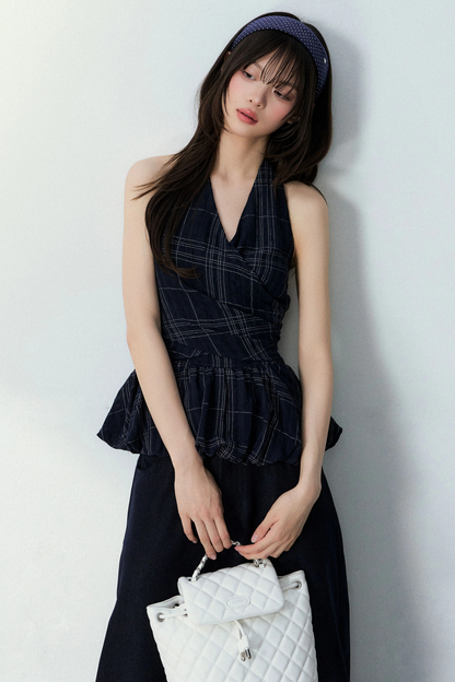 Plaid Floral Backless Top Set-Up