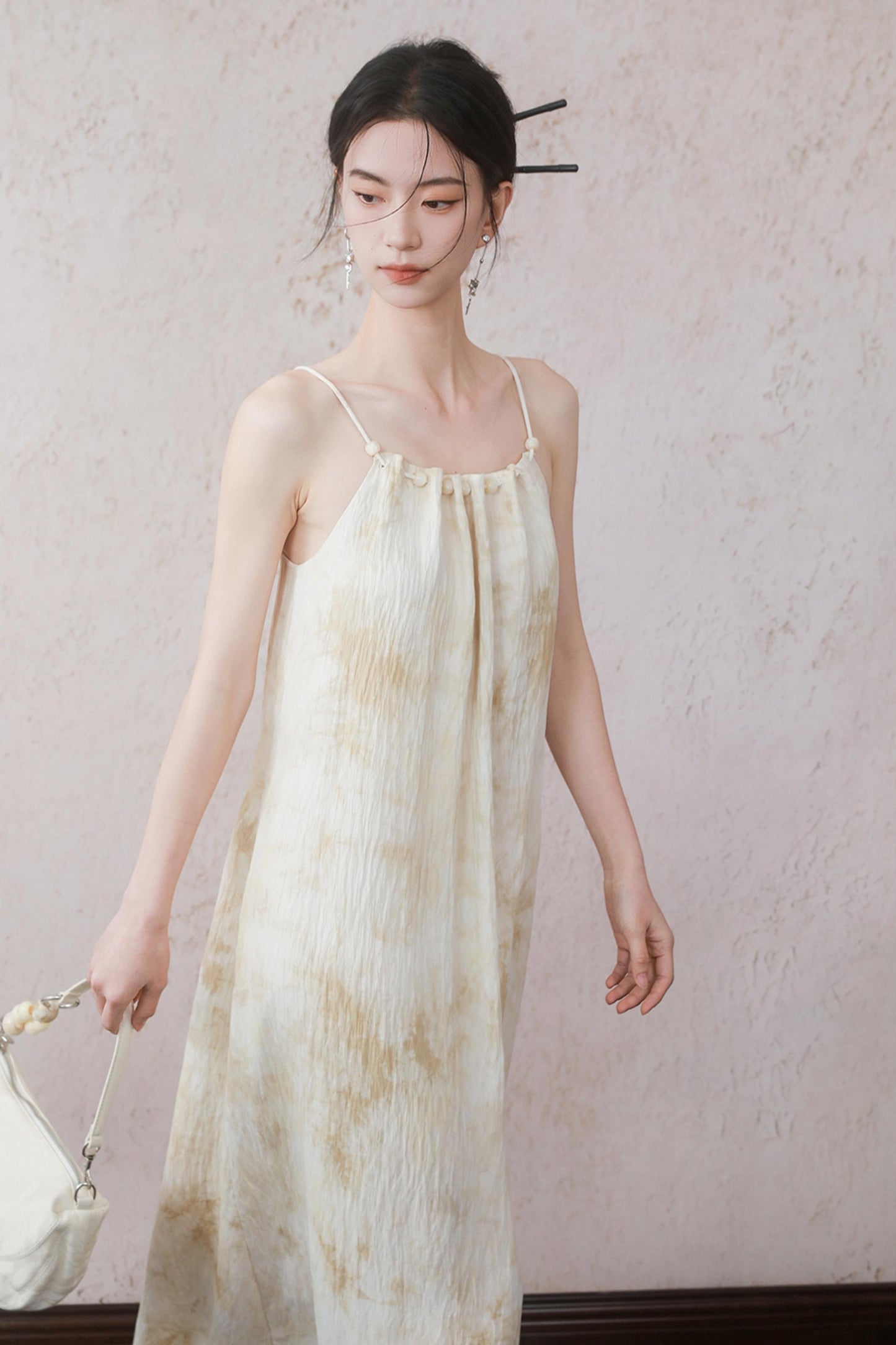 Beige Beaded Camisole Dress
