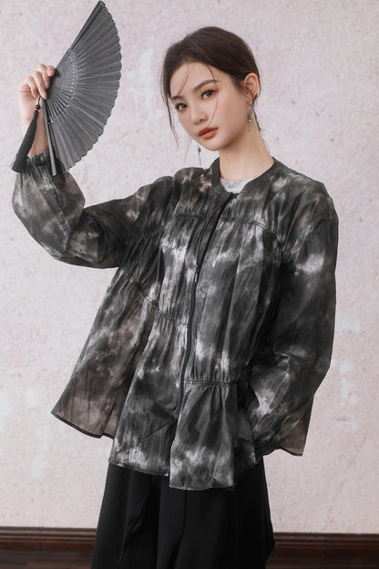 Ink Black Print Airy Outer