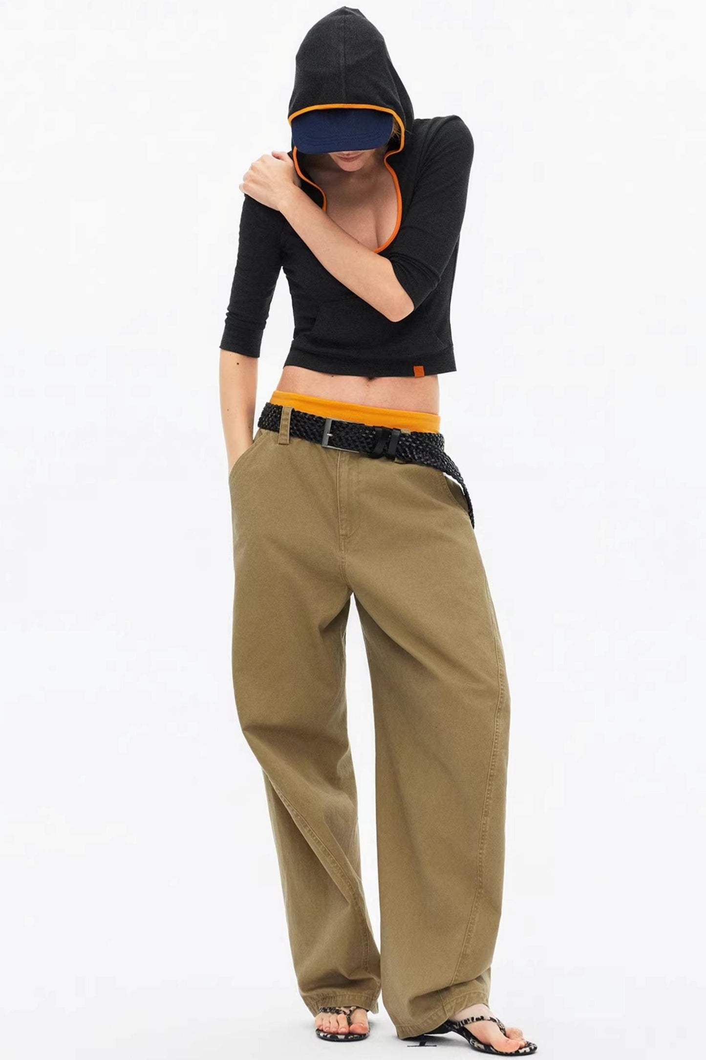 Color-Blocked Hooded Knit Top