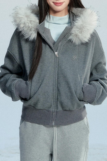 Hooded Fur Collar Jacket