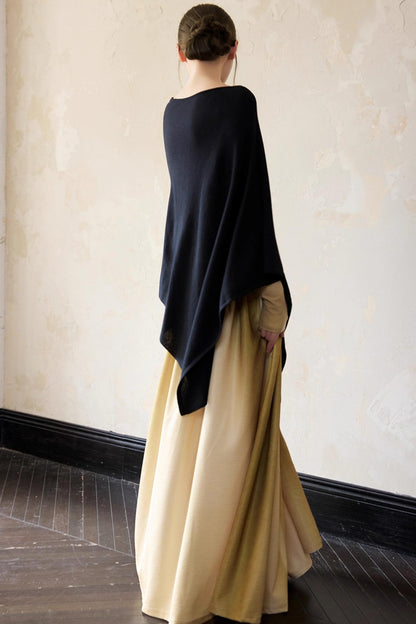 Autumn Black Wool Cloak Cape