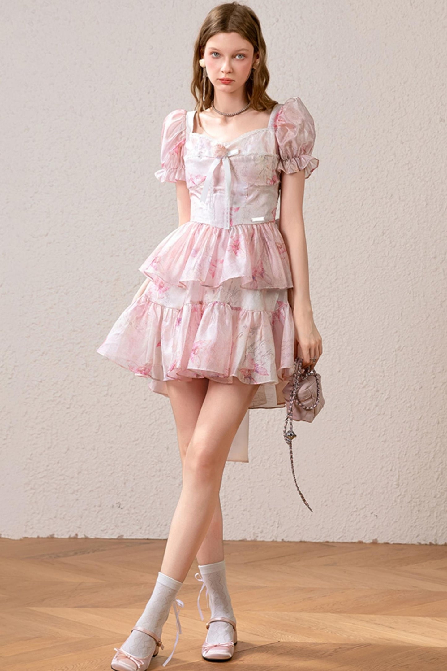 Pink Bubble Sleeve Princess Dress