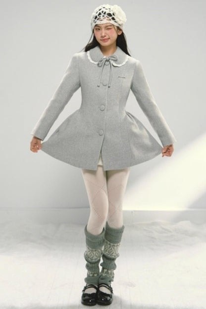 Light Gray Bow Woolen Coat