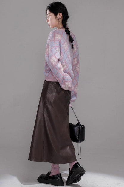 Rich and Crafty Brown Slit Leather Skirt