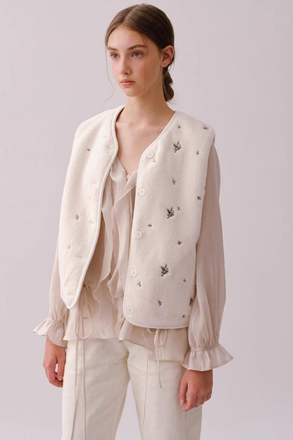 Lyocell Ruffled V-Neck Shirt