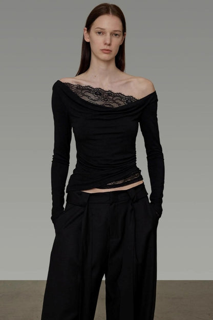 Lace One-Shoulder Knit Top
