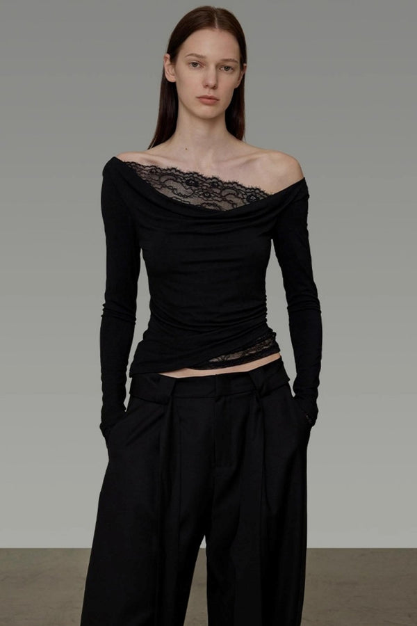 Lace One-Shoulder Knit Top