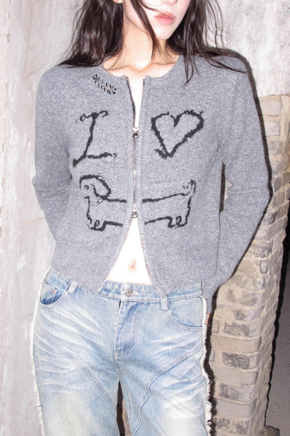 Puppy Jacquard Cardigan