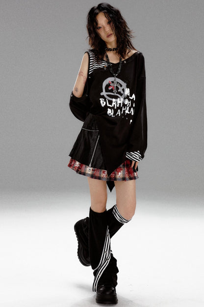 Punk Striped Dropped Shoulders T-Shirt