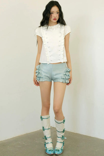 Lace Puff Sleeve White Top