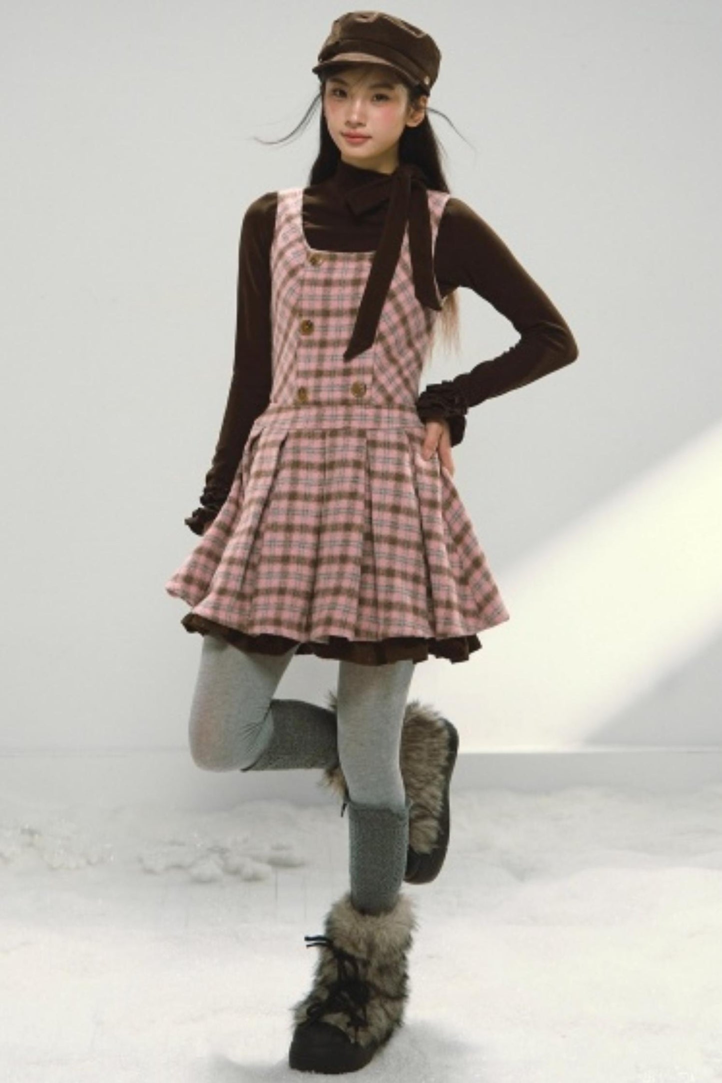 Pink and Brown Plaid Dress Set-Up