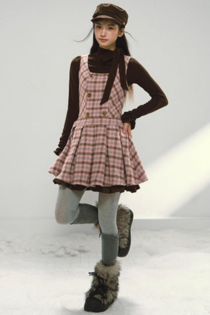 Pink and Brown Plaid Dress Set-Up
