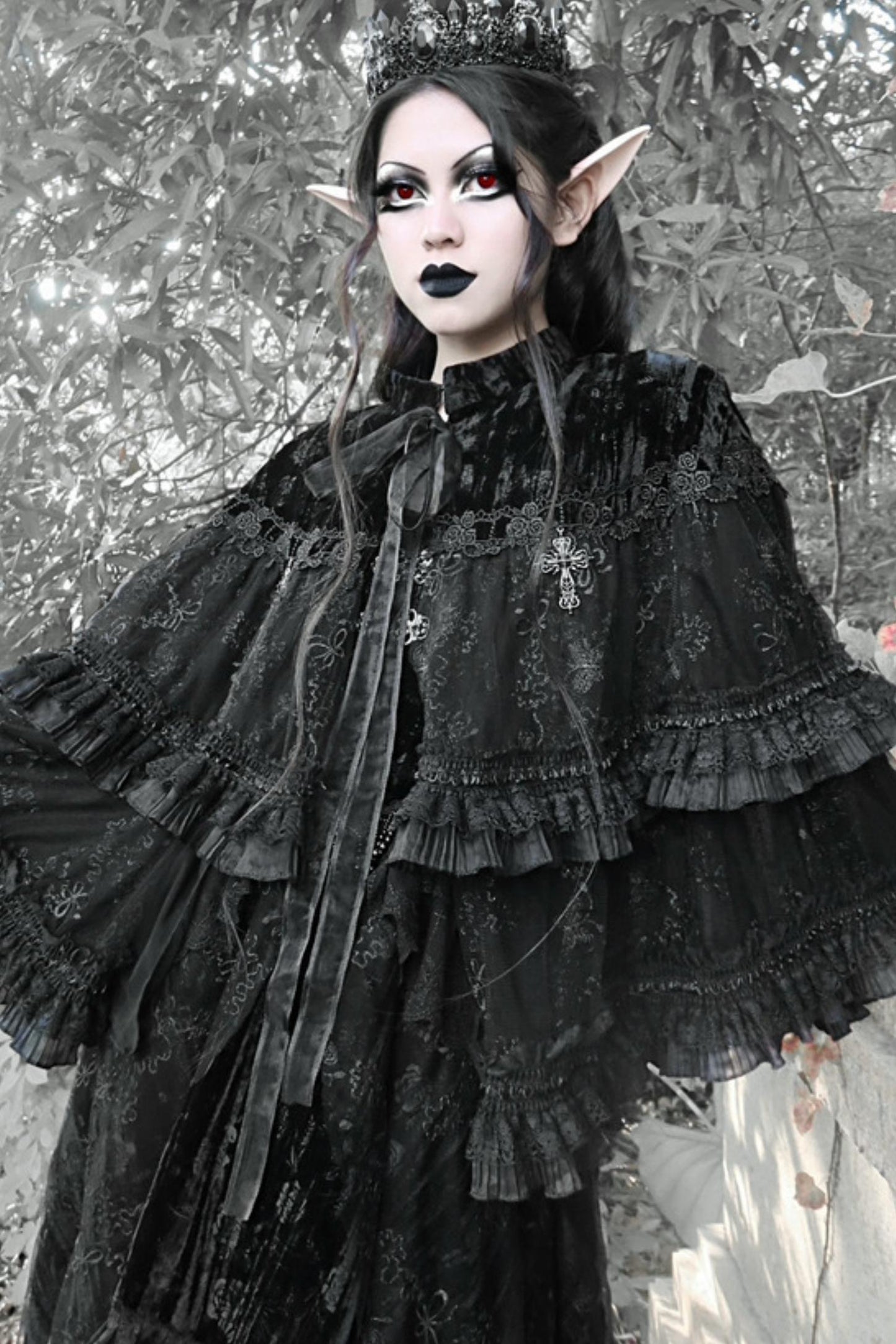 Gothic Dark Pattern Velvet Lace Cape