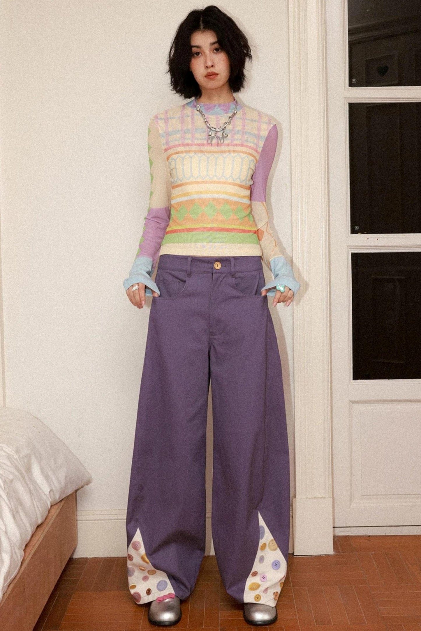 Eggplant Purple Button Pants