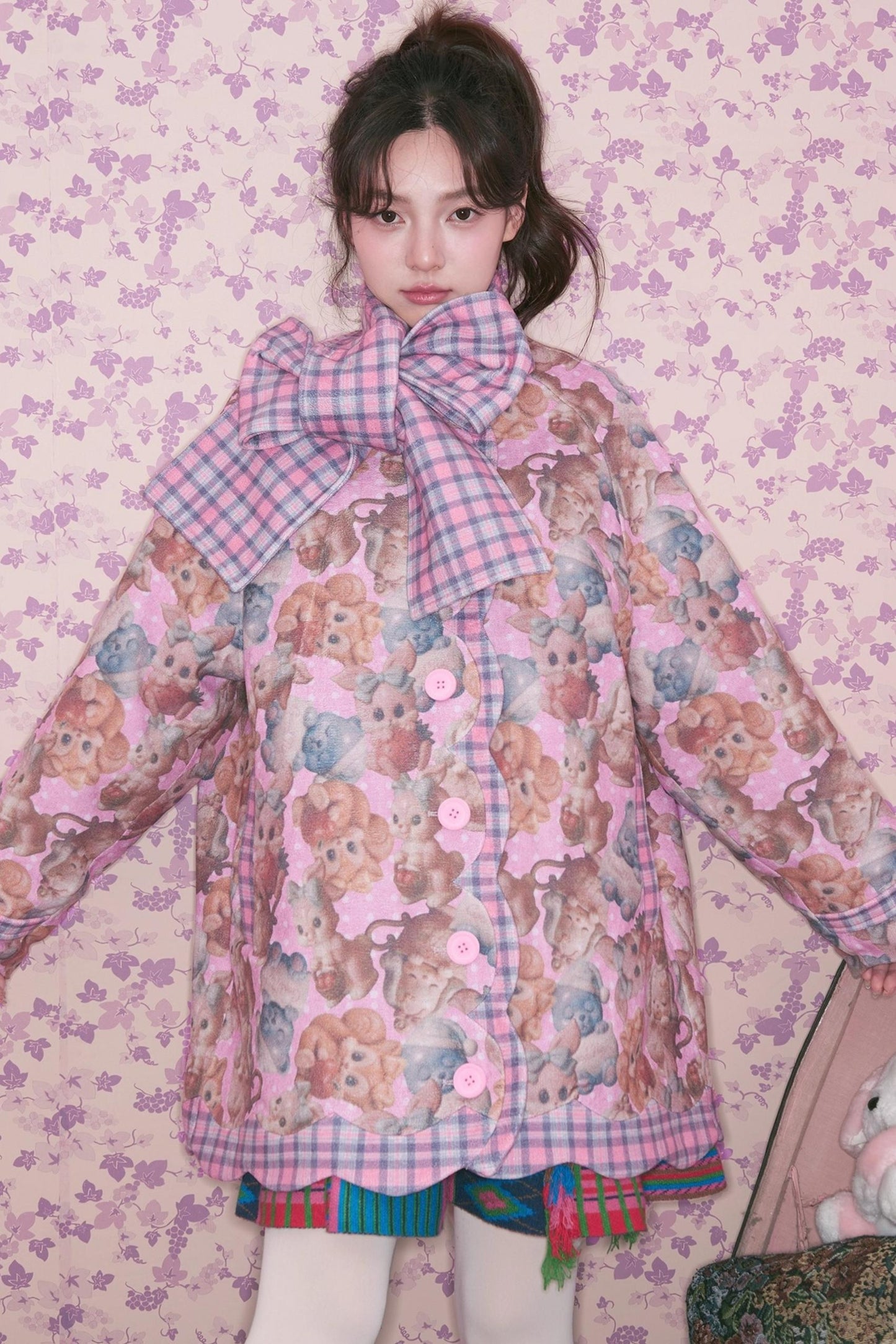 Pink Plaid Padded Jacket