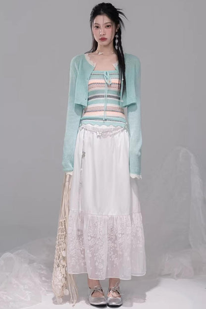 Coconut Breeze Striped Cardigan Set