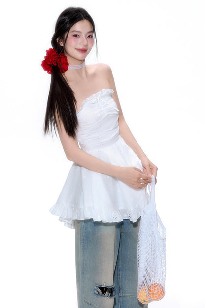 Hollow Lace Halter Top Jeans Set-Up